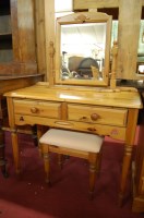 Lot 1447 - A modern pine round cornered mirror back two...