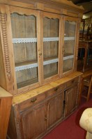Lot 1487 - A reclaimed pine dresser, having glazed upper...