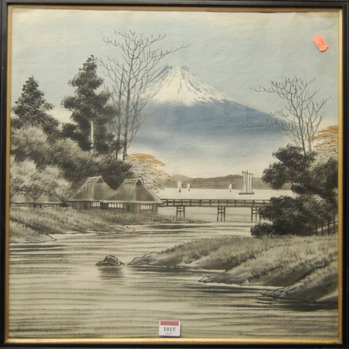 Lot 1015 - Japanese school - painted landscape on sillk,...