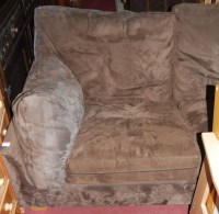 Lot 1412 - A contemporary suede upholstered three seater...
