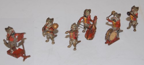 Lot 234 - A set of six miniature painted lead cat...