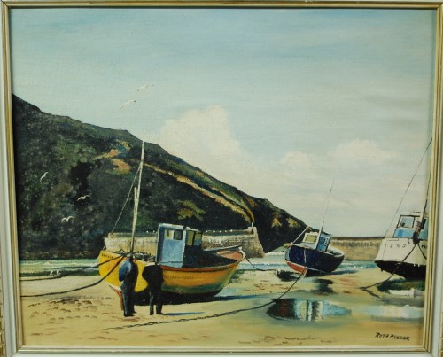 Lot 1037 - Ruth Pinder - Waiting for the Tide, oil on...