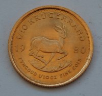 Lot 171 - South Africa, 1980 gold 1/10 krugerrand, obv....