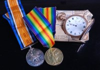 Lot 642 - A WW I British War and Victory duo, naming...