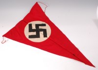 Lot 614 - A German Third Reich Nazi pennant, on a red...