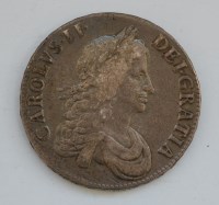Lot 7 - England, 1666 crown, Charles II draped and...