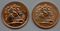 Lot 120 - Great Britain, 2 x 2001 gold full sovereign,...
