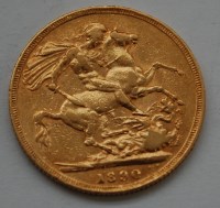 Lot 129 - Great Britain, 1890 gold full sovereign,...