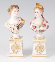 Lot 1059 - A pair of Meissen Dresden bust figures, each...