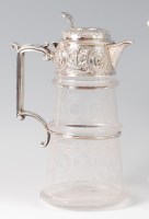 Lot 1110 - A Victorian glass and silver topped claret jug,...