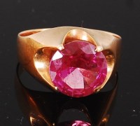 Lot 1142 - A modern 14ct yellow gold and pink ruby set...