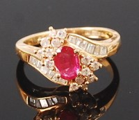 Lot 1219 - A contemporary 18ct gold, ruby and diamond...