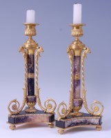 Lot 1358 - A pair of George III ormolu mounted blue-john...