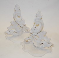 Lot 124 - A pair of white painted carved wooden wall...