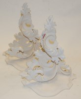Lot 128 - A pair of white painted wooden wall brackets...
