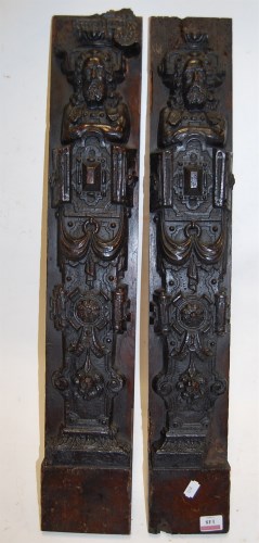 Lot 148 - A pair of 17th century carved oak figural...