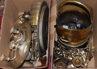Lot 193 - Two boxes of miscellaneous metalware to...