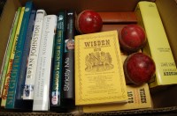 Lot 699 - A box of assorted cricket related books, to...