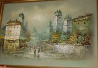 Lot 1017 - Modern continental street scene - oil on...