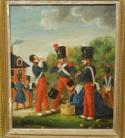 Lot 1032 - E Dubusson (French) - Soldiers at leisure, oil...