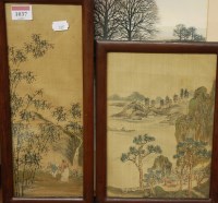 Lot 1037 - Two small Chinese watercolours on linen...