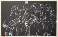 Lot 1072 - Jacqui Jones - study of three racehorses with...