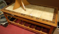 Lot 1092 - A teak and tile top coffee table, and one...