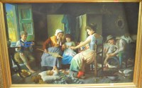 Lot 1098 - A reproduction oil on canvas depicting family...