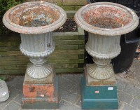 Lot 1149 - A pair of cast iron pedestal garden campagna...
