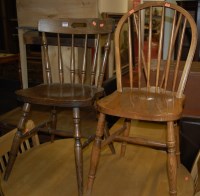 Lot 1323 - Three various stickback kitchen chairs