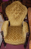 Lot 1365 - A Victorian carved mahogany framed and green...