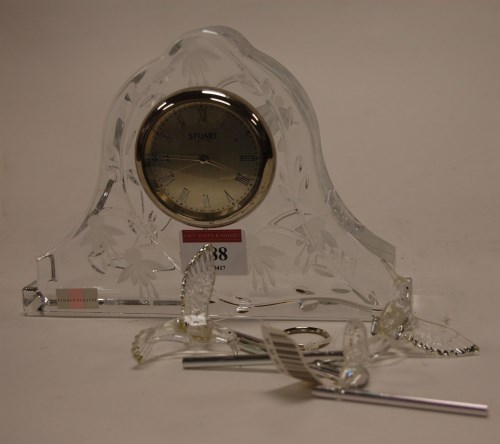 Lot 188 - A Stuart Crystal Cascade clock, boxed;...