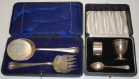 Lot 264 - A George V silver three piece christening set,...