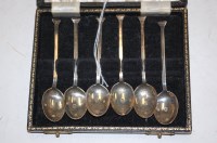 Lot 292 - A cased set of six silver coffee spoons