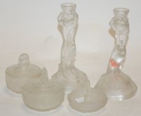 Lot 701 - A 1930s moulded glass part dressing table set...