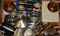 Lot 201 - A box of miscellaneous metalware to include;...