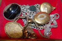 Lot 646 - A silver curblink watch chain with T bar,...