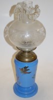 Lot 123 - A Victorian opalescent glass oil lamp, having...