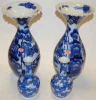 Lot 133 - A pair of large blue and white trumpet shaped...