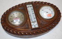 Lot 151 - A late Victorian oak cased clock barometer,...