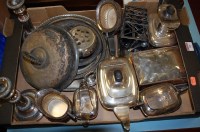 Lot 320 - A box of miscellaneous silver plated wares to...