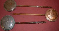 Lot 333 - Five various 19th century copper warming pans...