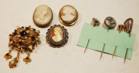 Lot 385 - Two carved shell cameo brooches, a Florenza...