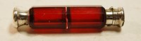 Lot 377 - A Victorian faceted cranberry glass double...