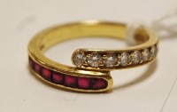 Lot 467 - A ladies 18ct gold, ruby and diamond set half...