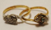 Lot 501 - A ladies 18ct gold, emerald and diamond set...