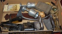Lot 755 - A box of miscellaneous metalware to include;...