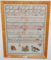 Lot 807 - A Victorian picture and verse sampler worked...