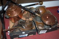 Lot 835 - Two boxes of miscellaneous metal wares to...