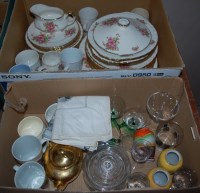 Lot 858 - Two boxes of miscellaneous china and glass to...